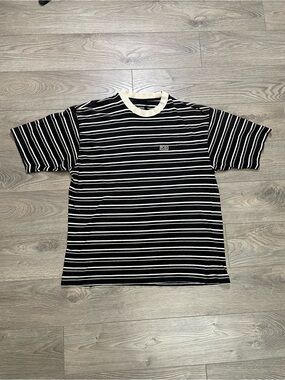 Vintage Hugo Boss Striped T-Shirt Black White Distressed Ringer Crewneck Size XL